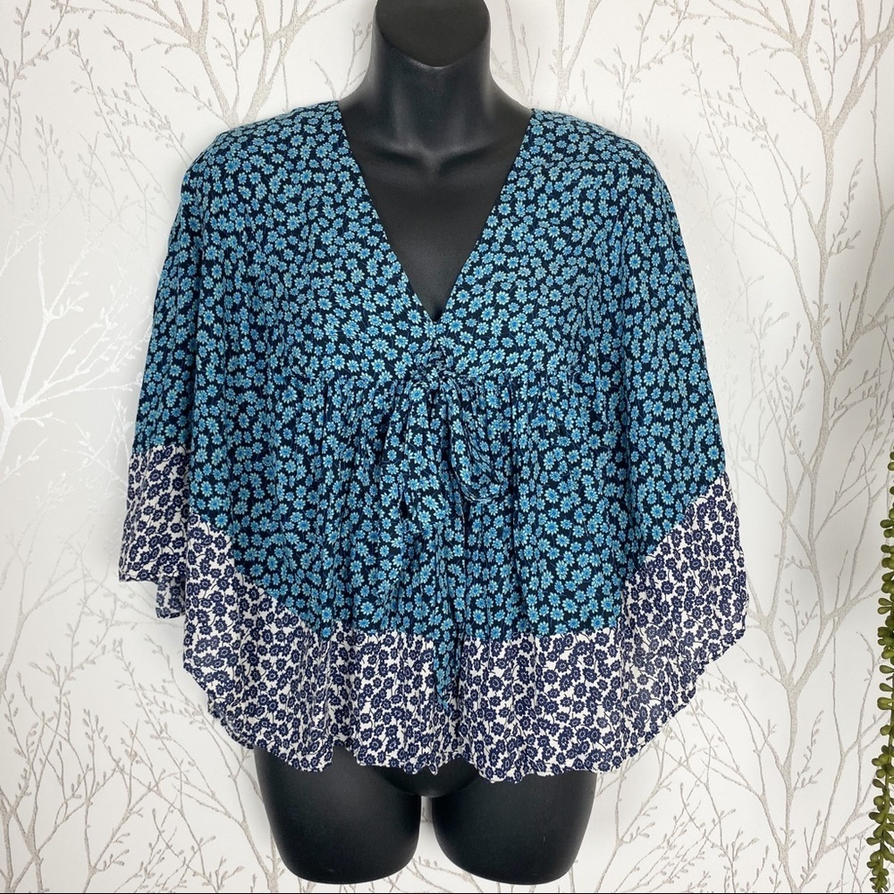ZARA TRAFALUC Blue Daisy Ditsy Print Blouse Flowy